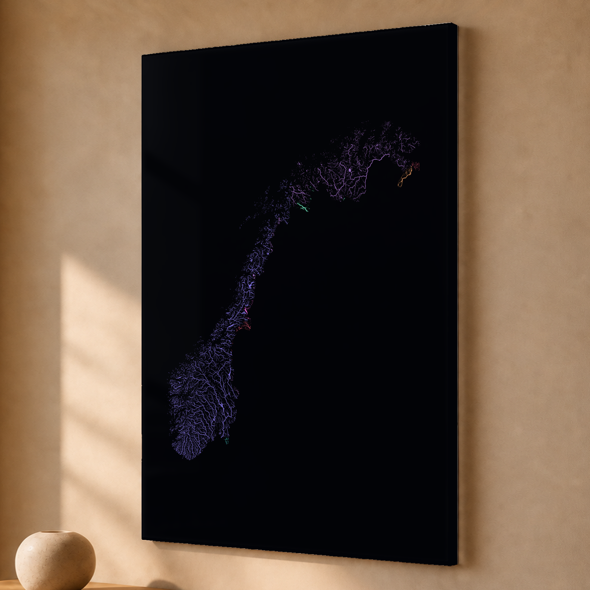 Beautiful Rivers — Noruega — Neon por território, Acrílico · 40 × 60 cm, Sem margem