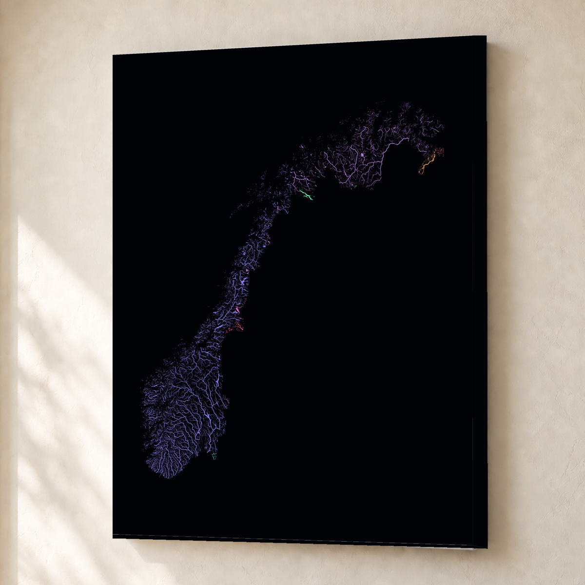 Beautiful Rivers — Noruega — Neon por território, Canvas · 30 × 40 cm, Sem margem
