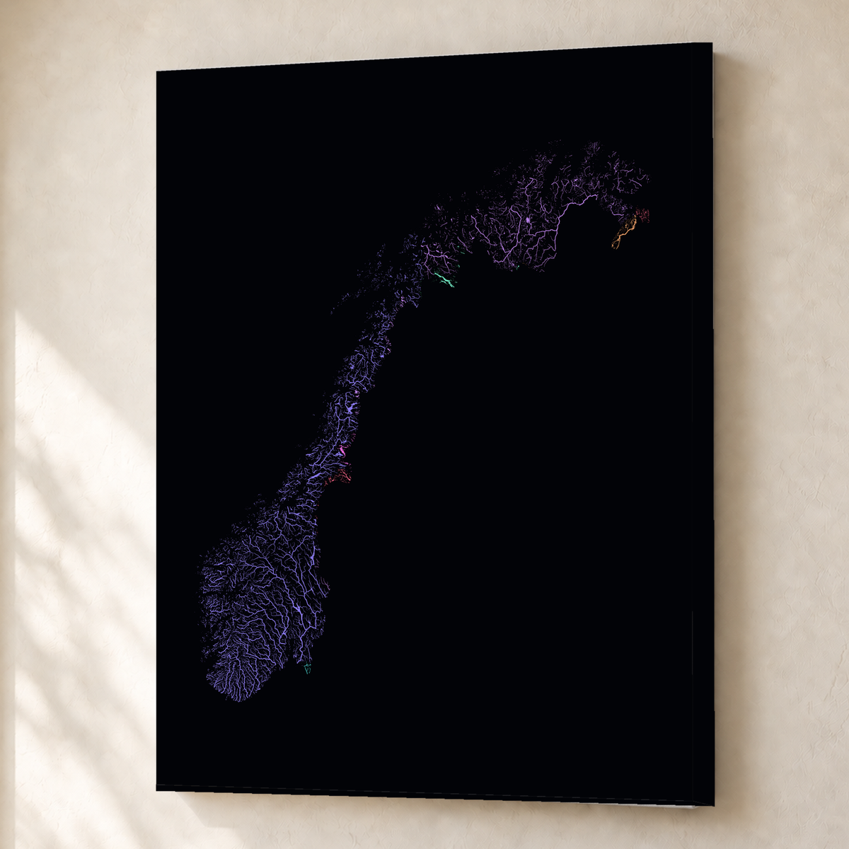 Beautiful Rivers — Noruega — Neon por território, Canvas · 45 × 60 cm, Sem margem