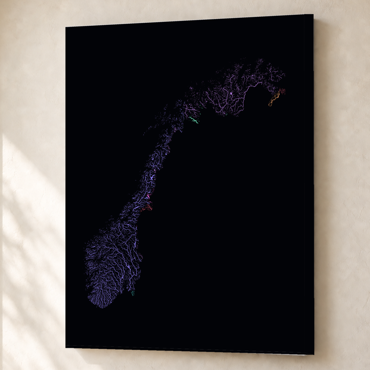 Beautiful Rivers — Noruega — Neon por território, Canvas · 60 × 80 cm, Sem margem