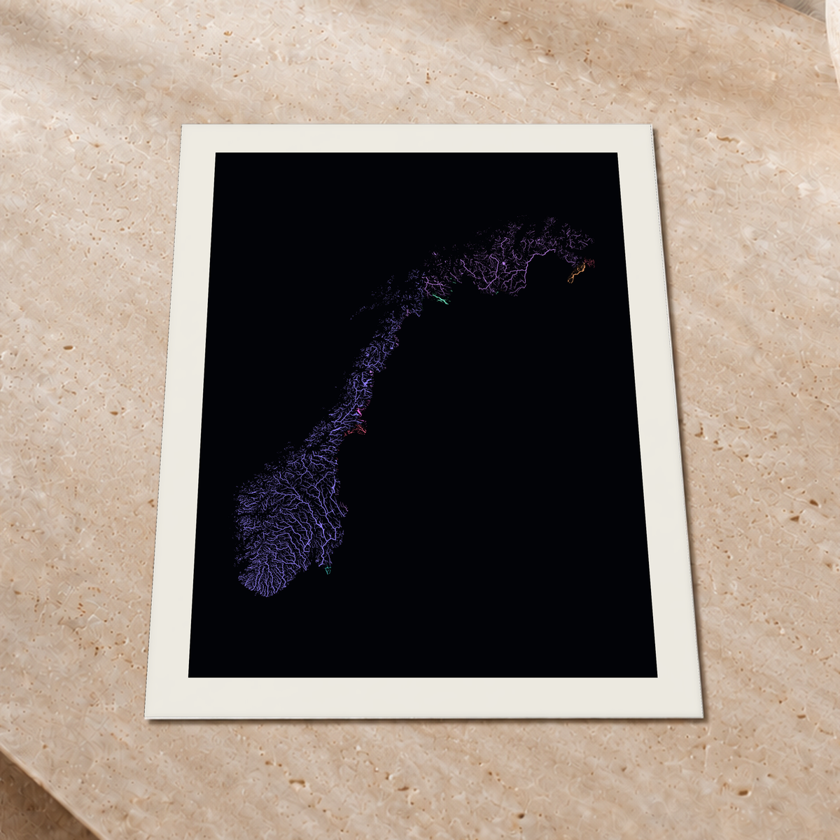 Beautiful Rivers — Noruega — Neon por território, Impressão fine art · 45 × 60 cm, Margem branca