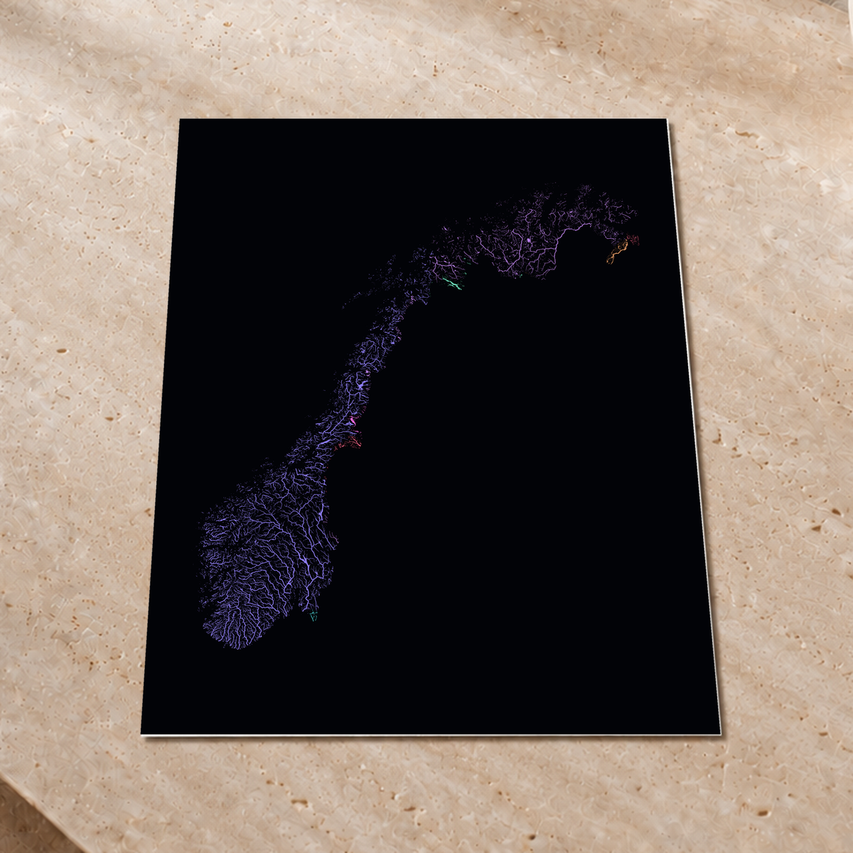 Beautiful Rivers — Noruega — Neon por território, Impressão fine art · 60 × 80 cm, Sem margem