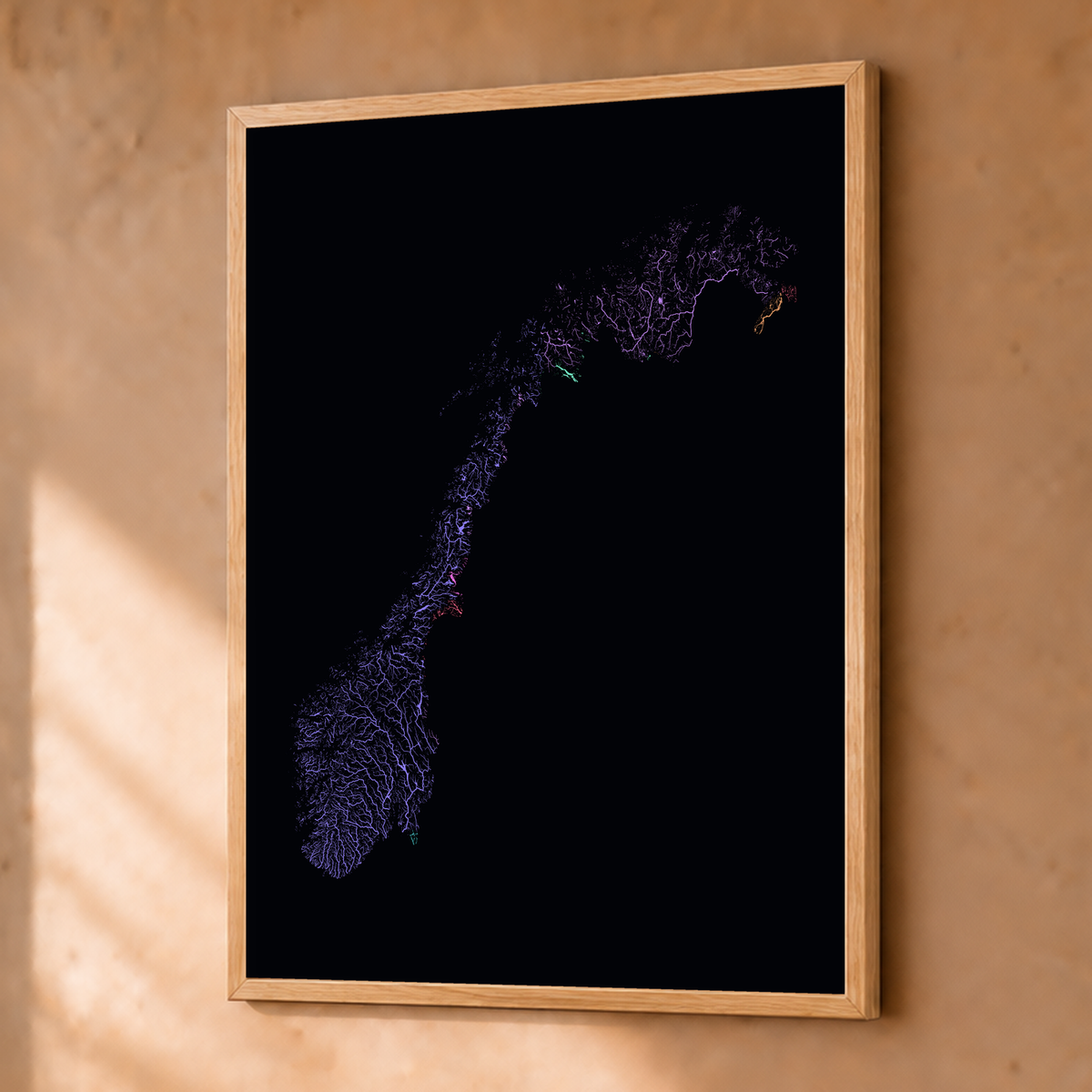 Beautiful Rivers — Noruega — Neon por território, Fine art emoldurado · 30 × 40 cm, Natural · Sem margem