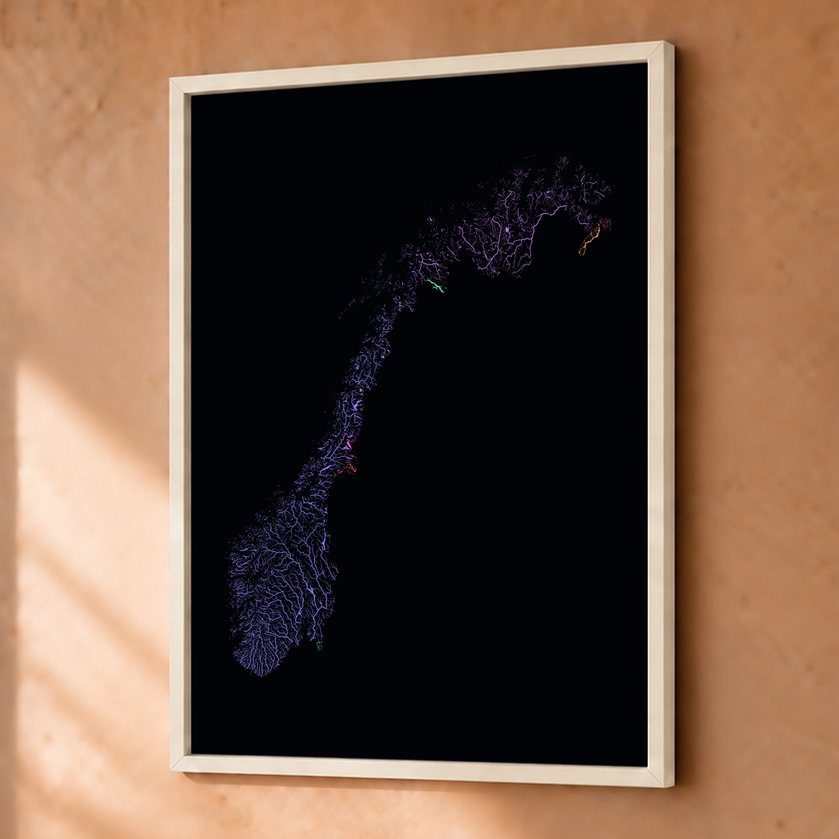Beautiful Rivers — Noruega — Neon por território, Fine art emoldurado · 30 × 40 cm, Branco · Sem margem