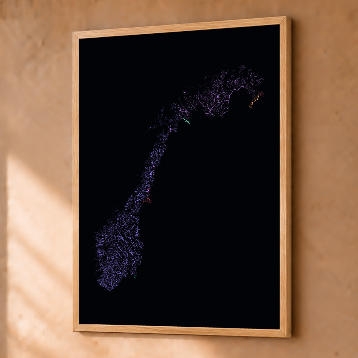 Beautiful Rivers — Noruega — Neon por território, Fine art emoldurado · 45 × 60 cm, Natural · Sem margem