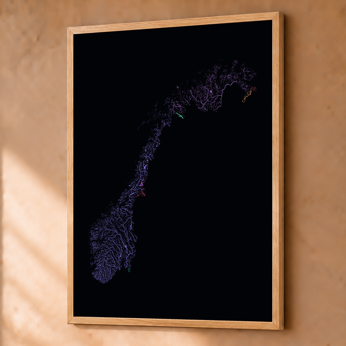 Beautiful Rivers — Noruega — Neon por território, Fine art emoldurado · 60 × 80 cm, Natural · Sem margem