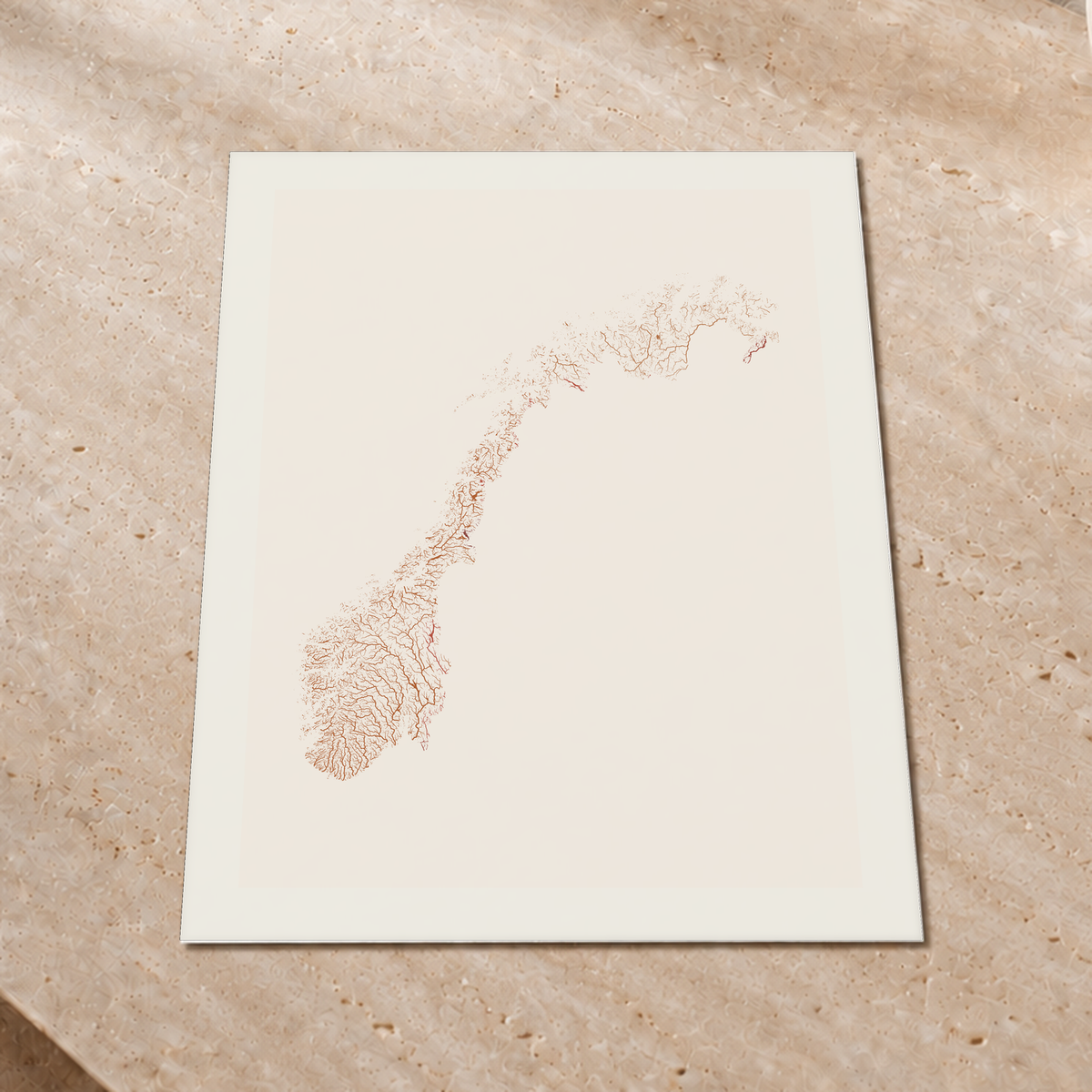 Beautiful Rivers — Noruega — Terracota e areia, Impressão fine art · 60 × 80 cm, Margem branca