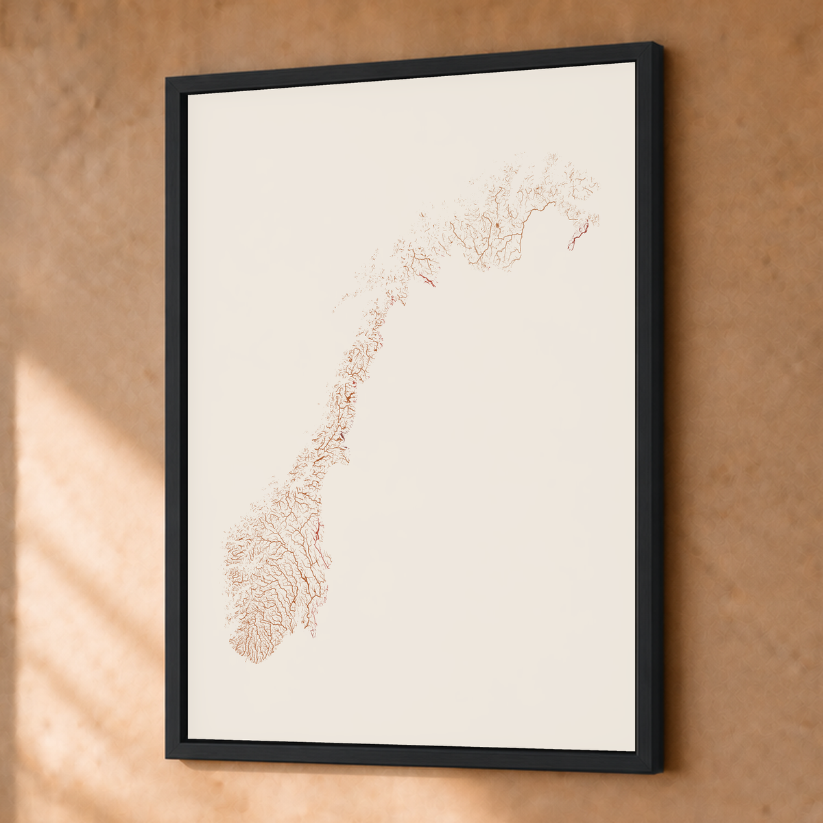 Beautiful Rivers — Noruega — Terracota e areia, Fine art emoldurado · 30 × 40 cm, Preto · Sem margem