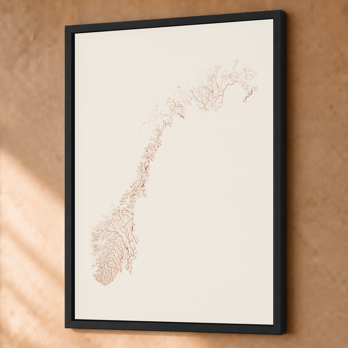 Beautiful Rivers — Noruega — Terracota e areia, Fine art emoldurado · 60 × 80 cm, Preto · Sem margem