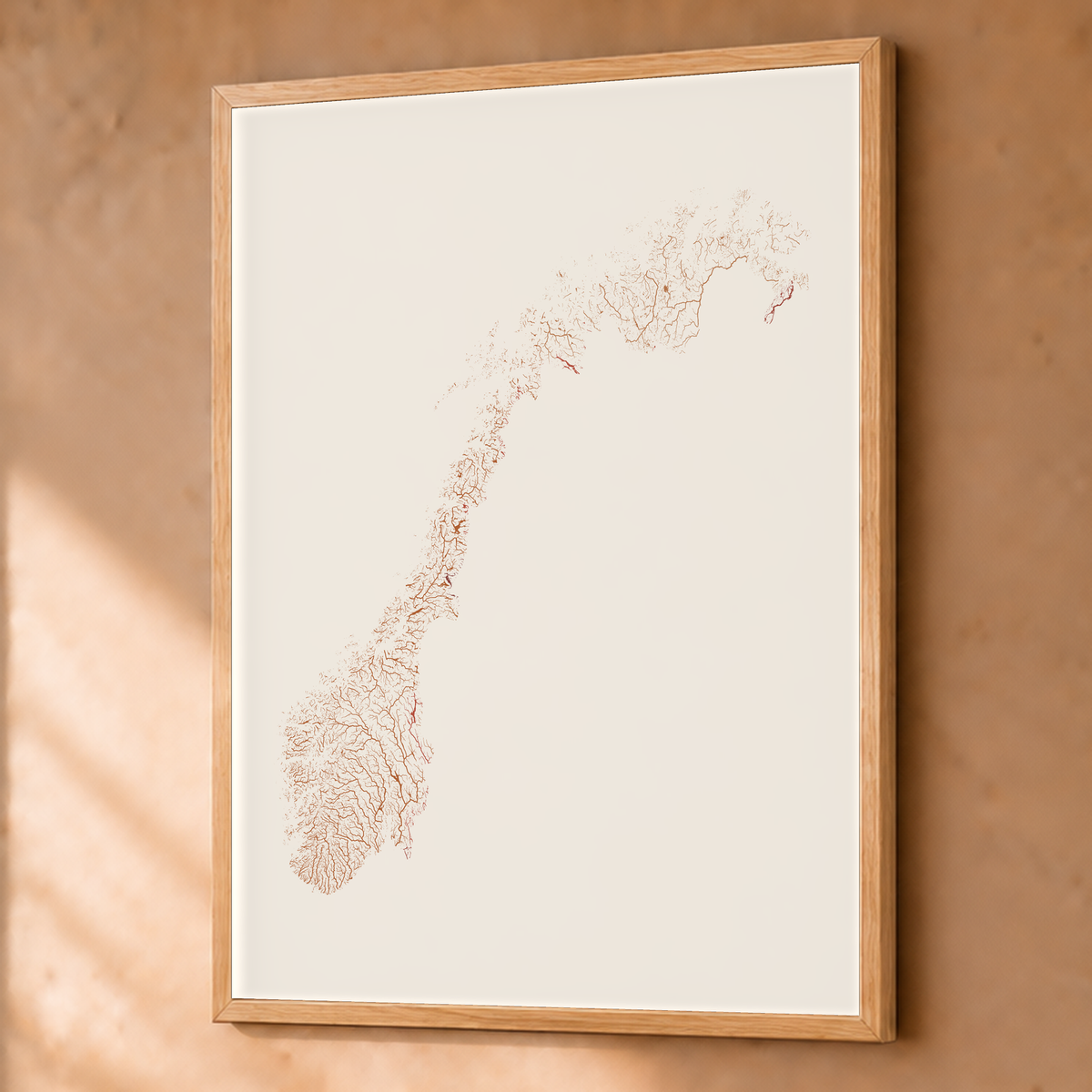 Beautiful Rivers — Noruega — Terracota e areia, Fine art emoldurado · 60 × 80 cm, Natural · Sem margem