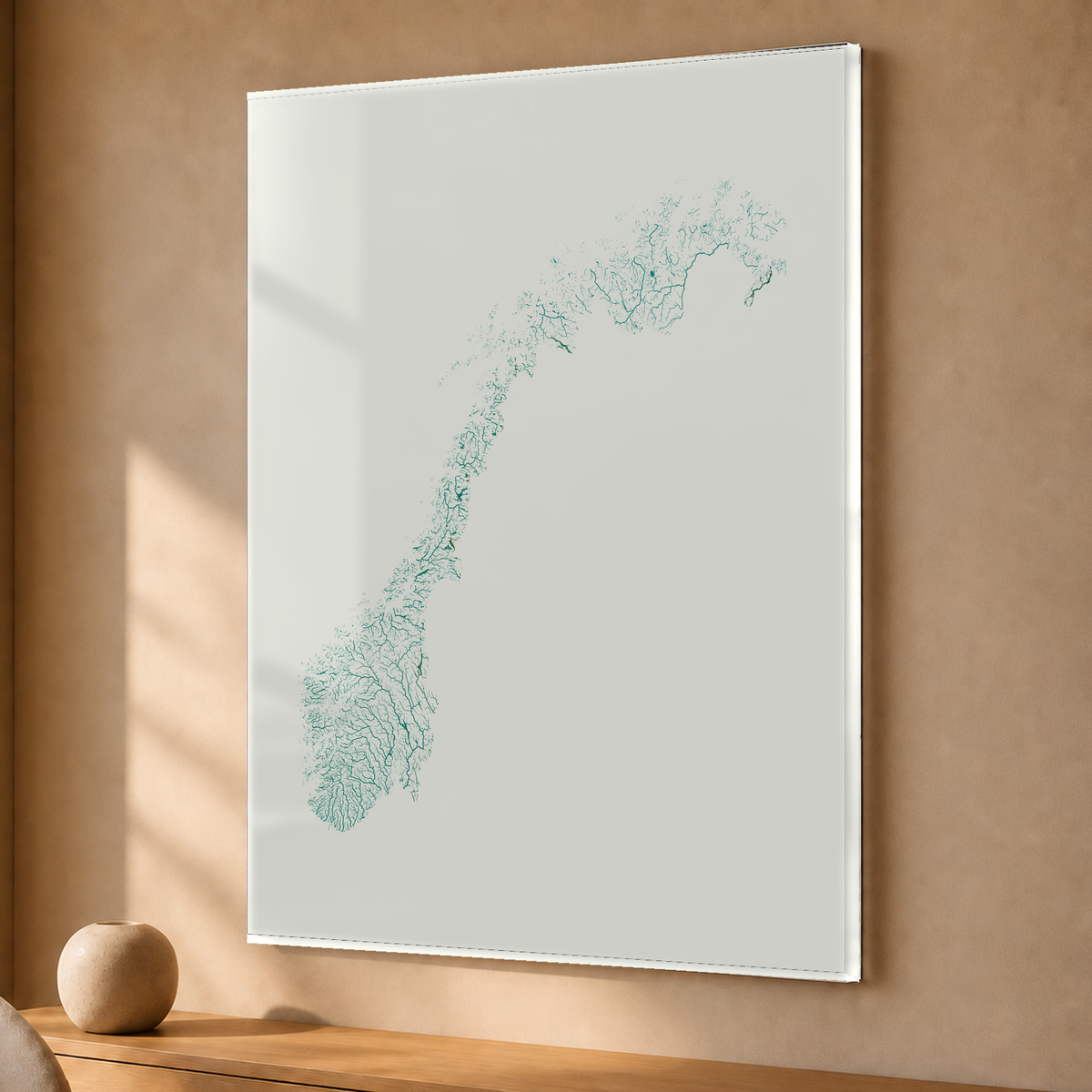 Beautiful Rivers — Noruega — Verde jade e porcelana, Acrílico · 30 × 40 cm, Sem margem