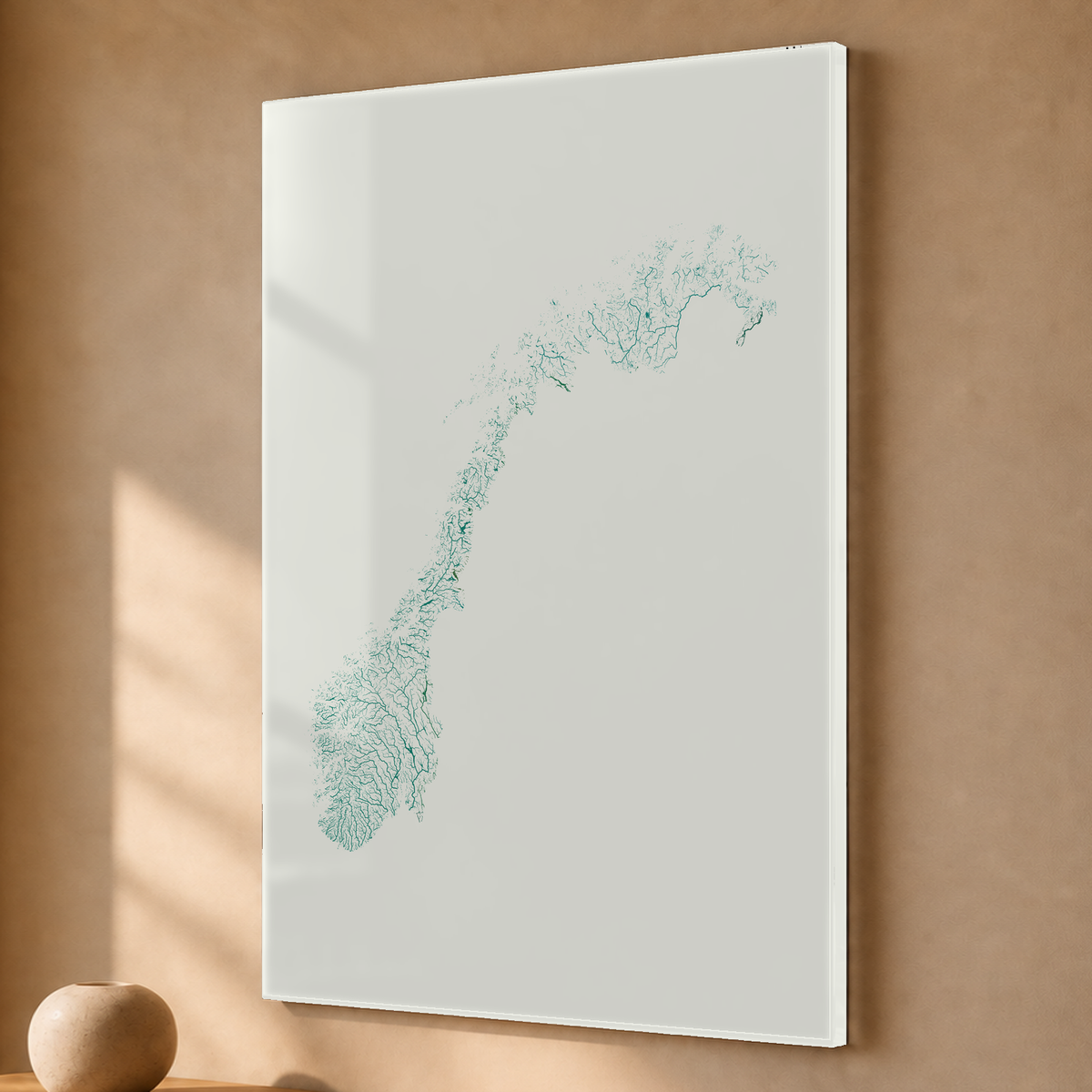 Beautiful Rivers — Noruega — Verde jade e porcelana, Acrílico · 40 × 60 cm, Sem margem