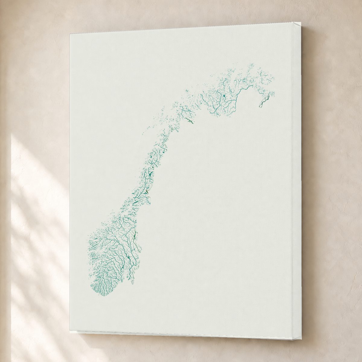 Beautiful Rivers — Noruega — Verde jade e porcelana, Canvas · 30 × 40 cm, Sem margem
