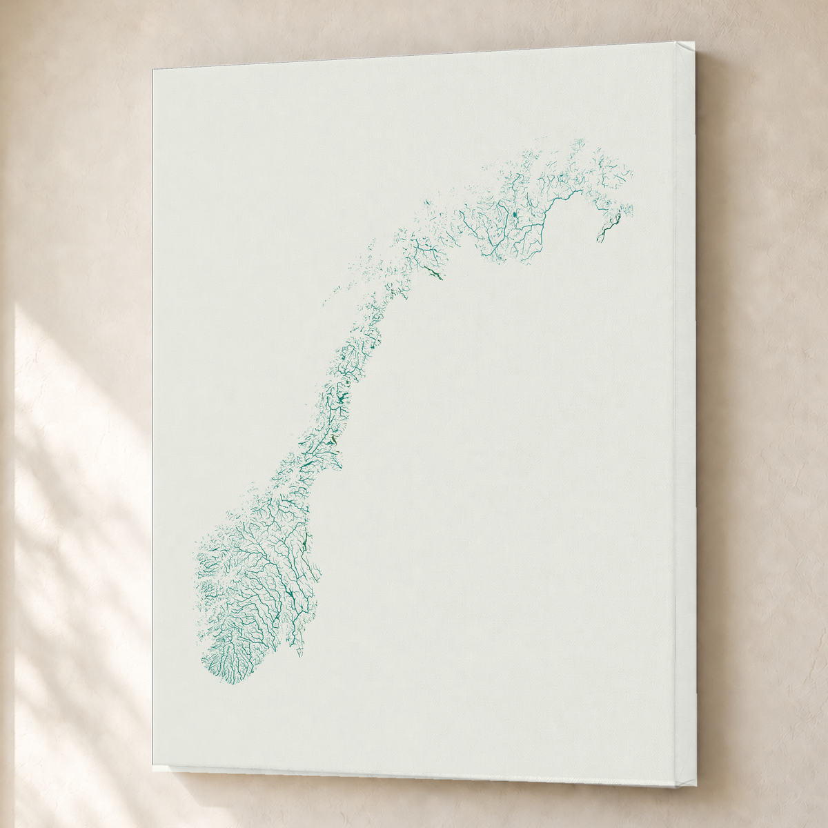 Beautiful Rivers — Noruega — Verde jade e porcelana, Canvas · 45 × 60 cm, Sem margem