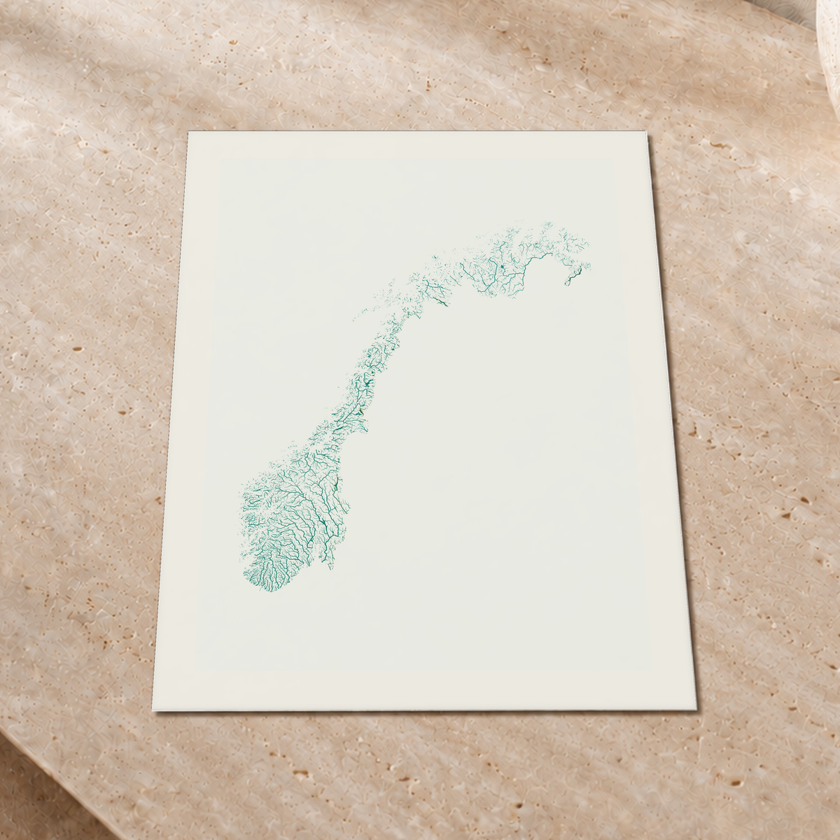 Beautiful Rivers — Noruega — Verde jade e porcelana, Impressão fine art · 30 × 40 cm, Margem branca