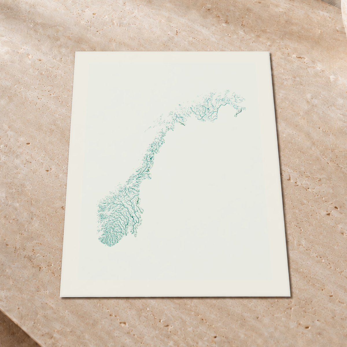 Beautiful Rivers — Noruega — Verde jade e porcelana, Impressão fine art · 45 × 60 cm, Margem branca