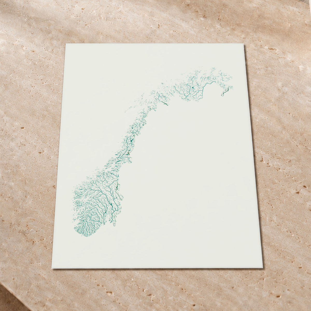 Beautiful Rivers — Noruega — Verde jade e porcelana, Impressão fine art · 60 × 80 cm, Sem margem