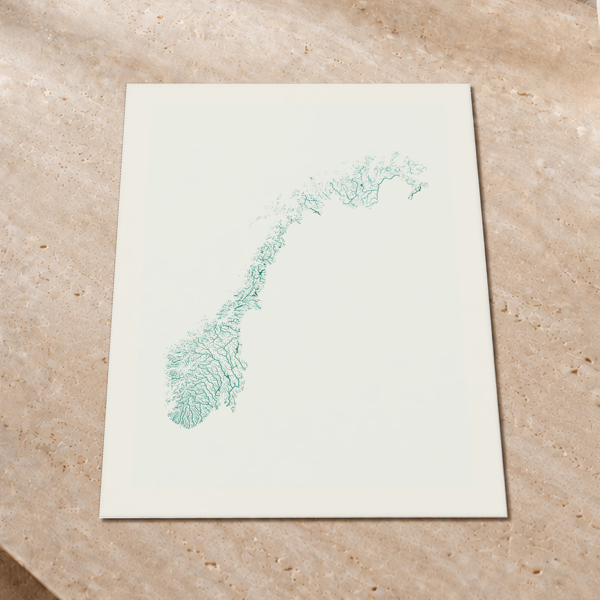 Beautiful Rivers — Noruega — Verde jade e porcelana, Impressão fine art · 60 × 80 cm, Margem branca