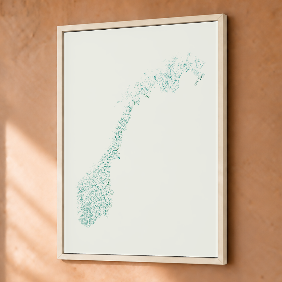 Beautiful Rivers — Noruega — Verde jade e porcelana, Fine art emoldurado · 30 × 40 cm, Branco · Sem margem
