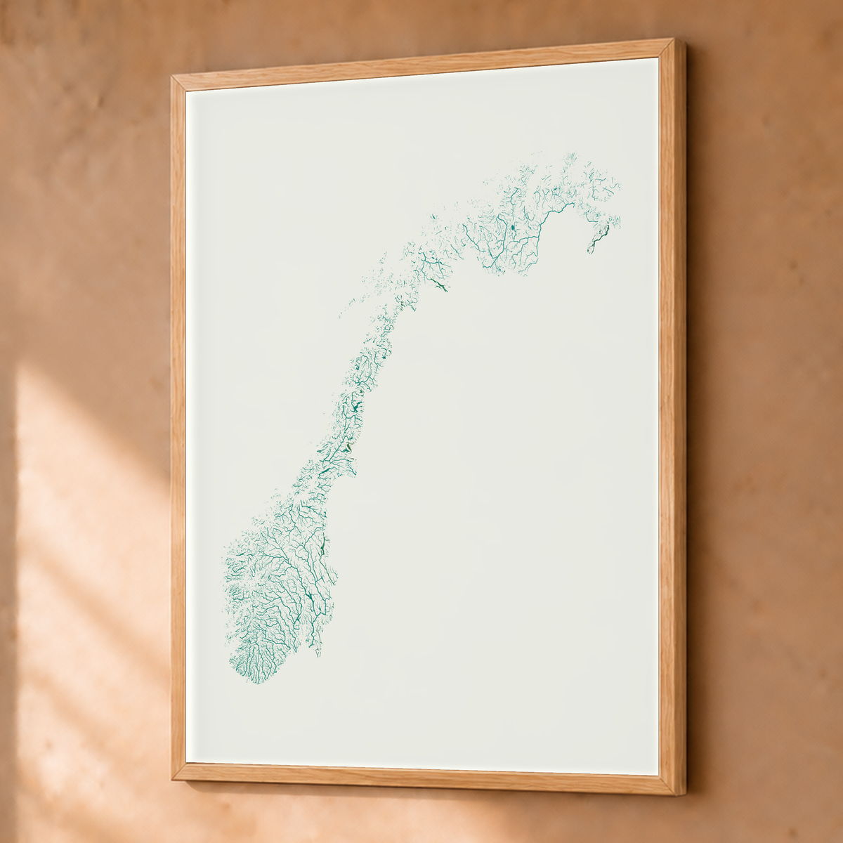 Beautiful Rivers — Noruega — Verde jade e porcelana, Fine art emoldurado · 45 × 60 cm, Natural · Sem margem