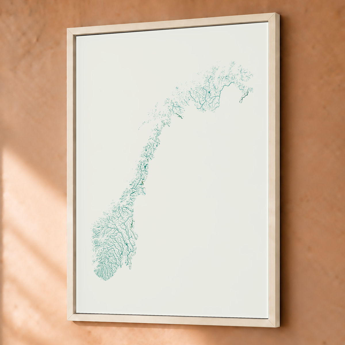 Beautiful Rivers — Noruega — Verde jade e porcelana, Fine art emoldurado · 45 × 60 cm, Branco · Sem margem