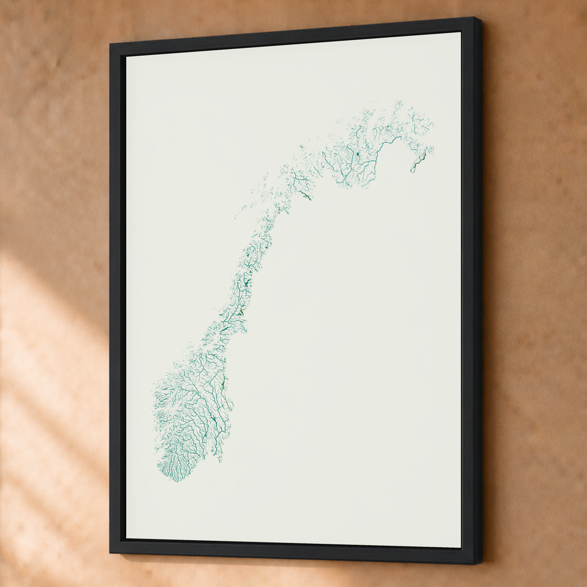 Beautiful Rivers — Noruega — Verde jade e porcelana, Fine art emoldurado · 60 × 80 cm, Preto · Sem margem