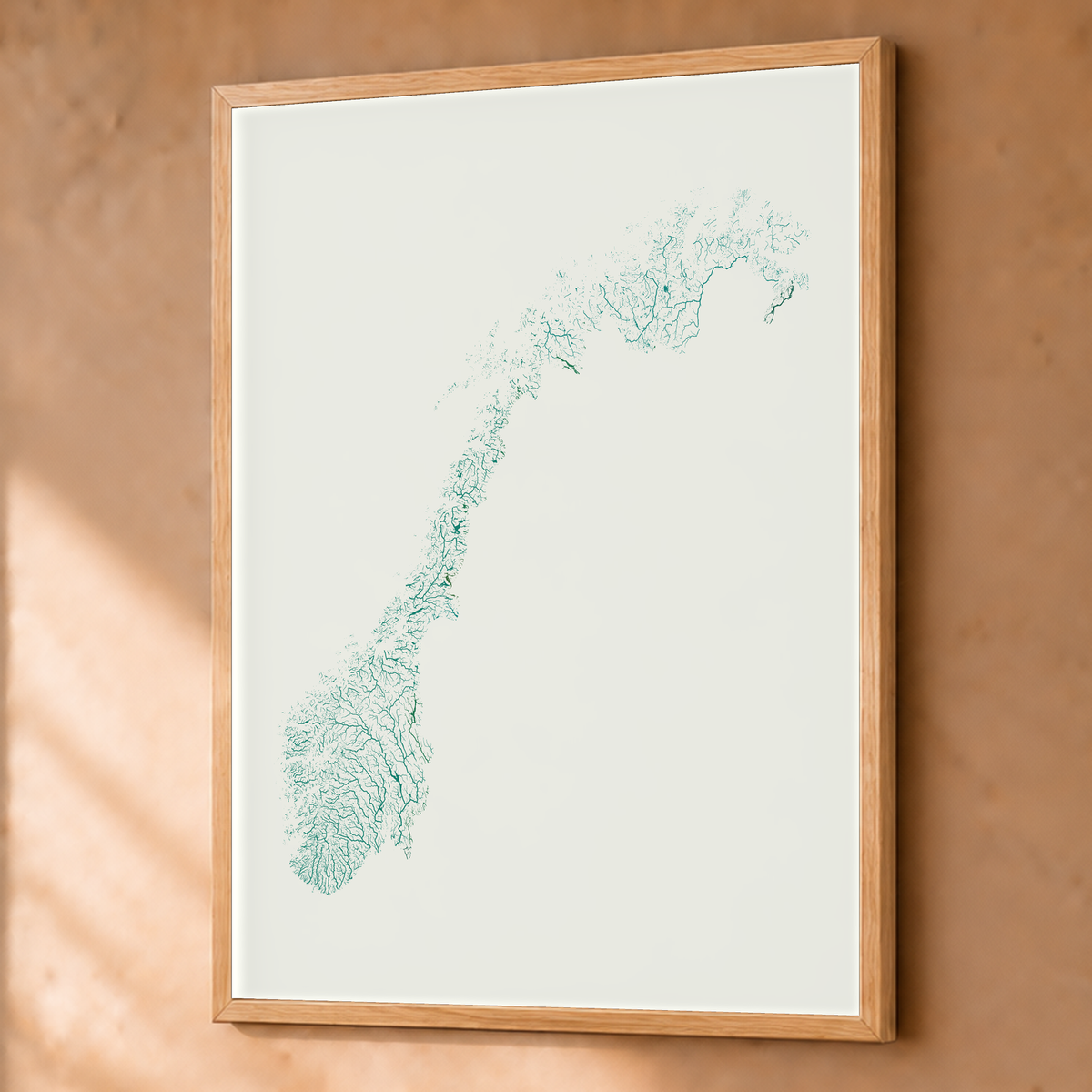 Beautiful Rivers — Noruega — Verde jade e porcelana, Fine art emoldurado · 60 × 80 cm, Natural · Sem margem
