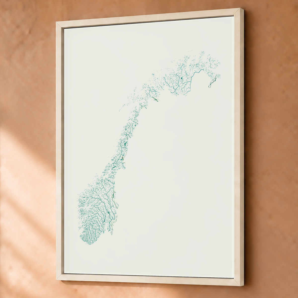 Beautiful Rivers — Noruega — Verde jade e porcelana, Fine art emoldurado · 60 × 80 cm, Branco · Sem margem