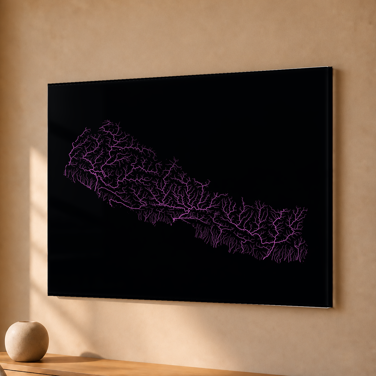 Beautiful Rivers — Nepal — Neon hidrográfico, Acrílico · 30 × 40 cm, Sem margem