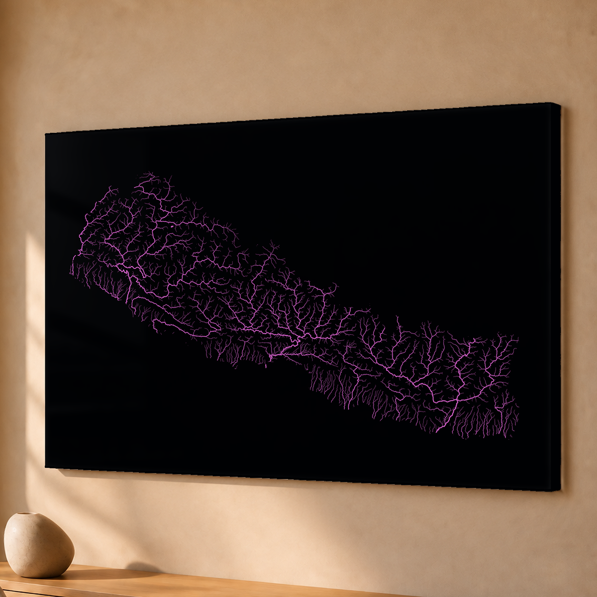 Beautiful Rivers — Nepal — Neon hidrográfico, Acrílico · 40 × 60 cm, Sem margem