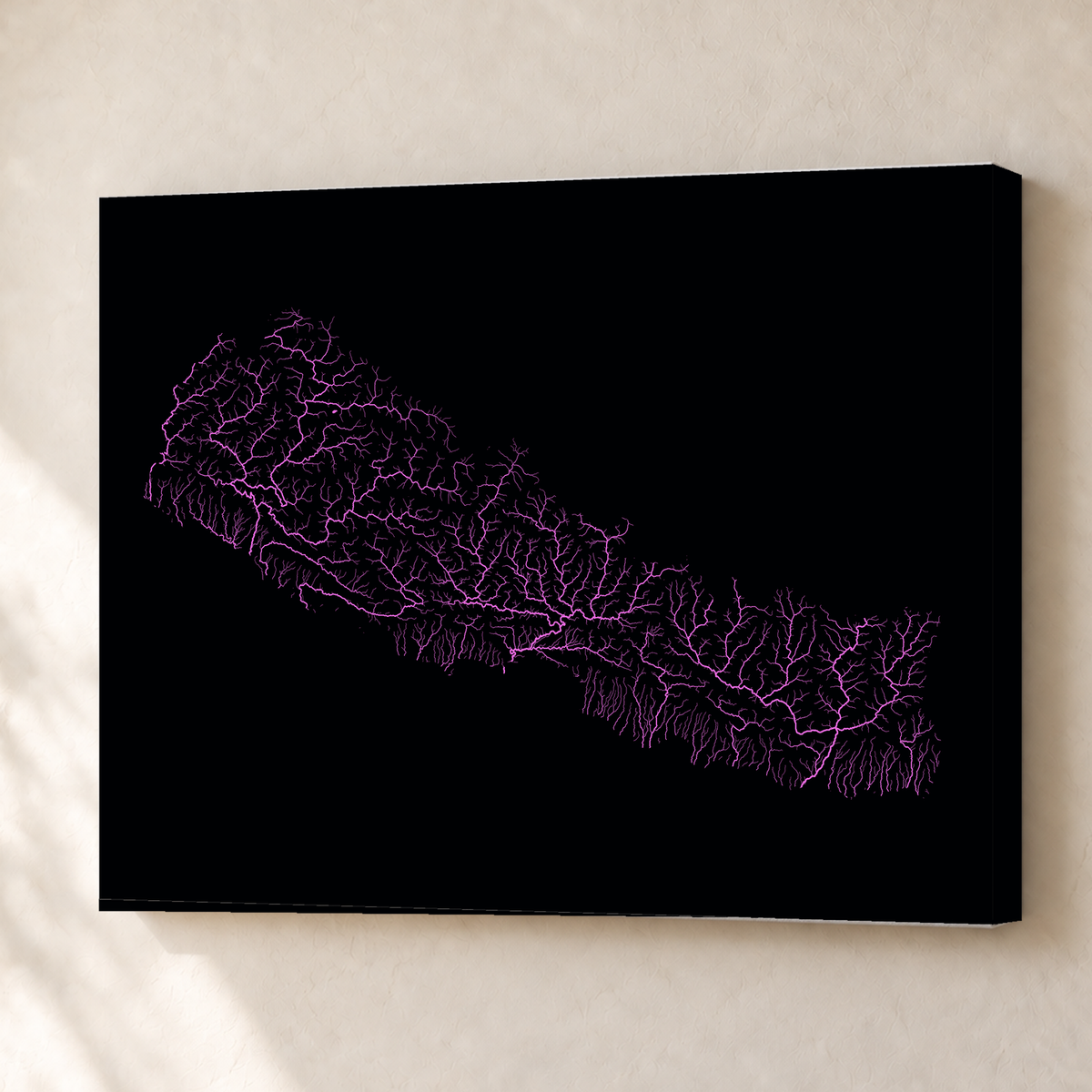 Beautiful Rivers — Nepal — Neon hidrográfico, Canvas · 45 × 60 cm, Sem margem