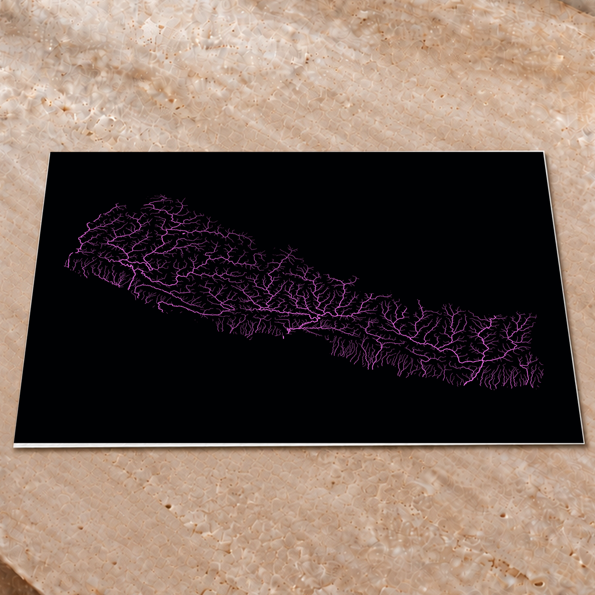 Beautiful Rivers — Nepal — Neon hidrográfico, Impressão fine art · 60 × 80 cm, Sem margem