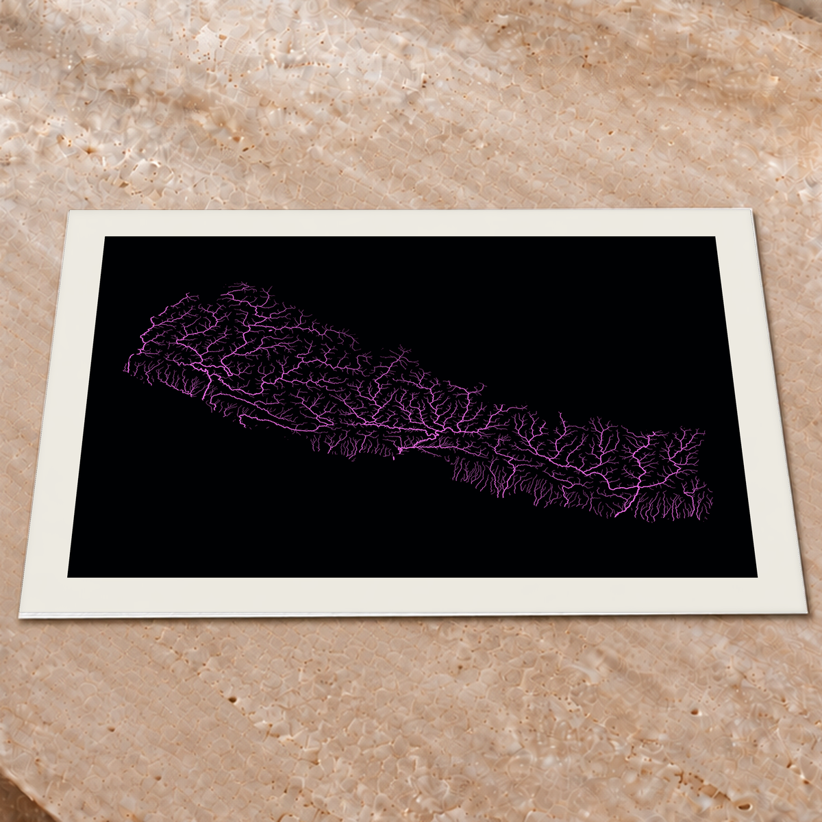 Beautiful Rivers — Nepal — Neon hidrográfico, Impressão fine art · 60 × 80 cm, Margem branca