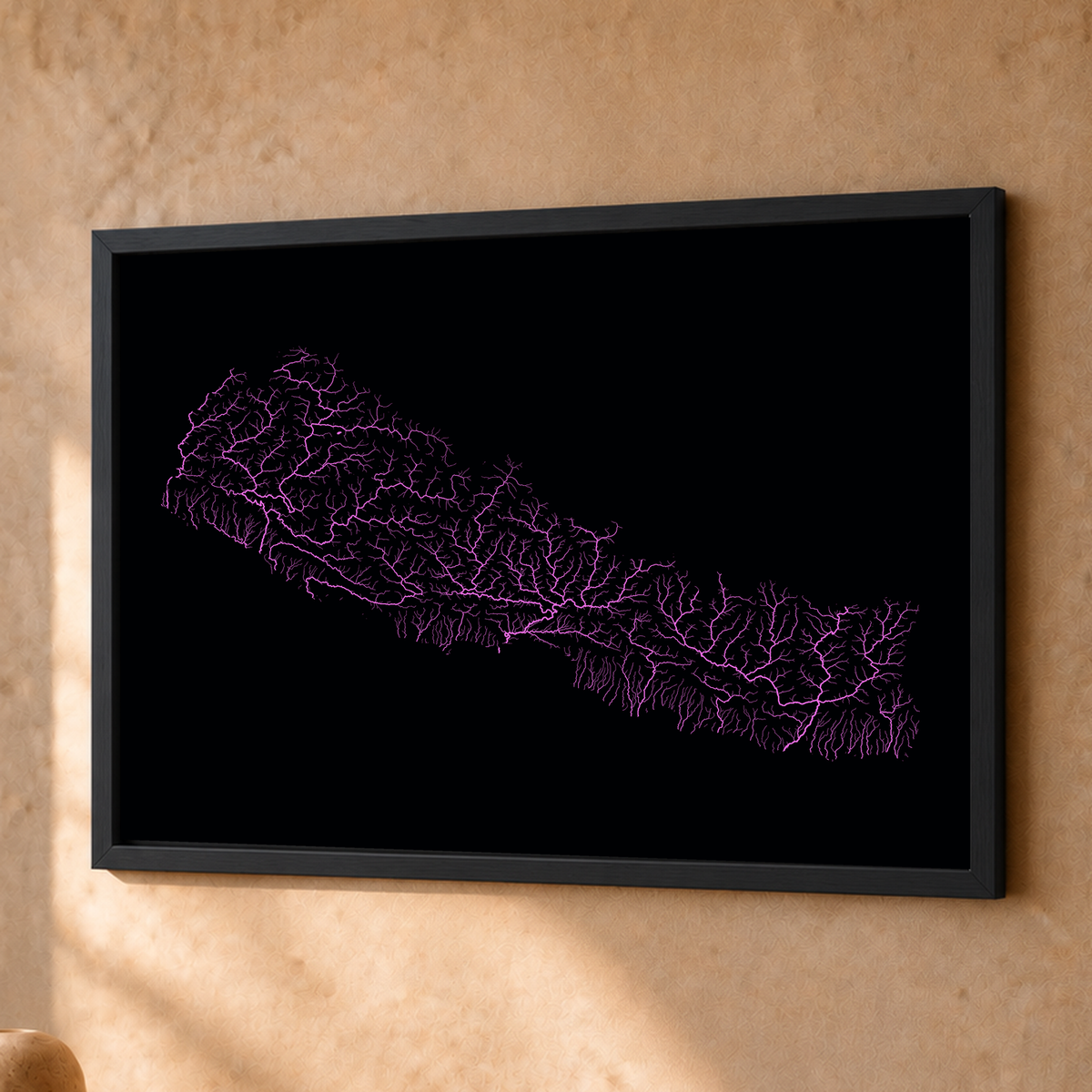 Beautiful Rivers — Nepal — Neon hidrográfico, Fine art emoldurado · 30 × 40 cm, Preto · Sem margem