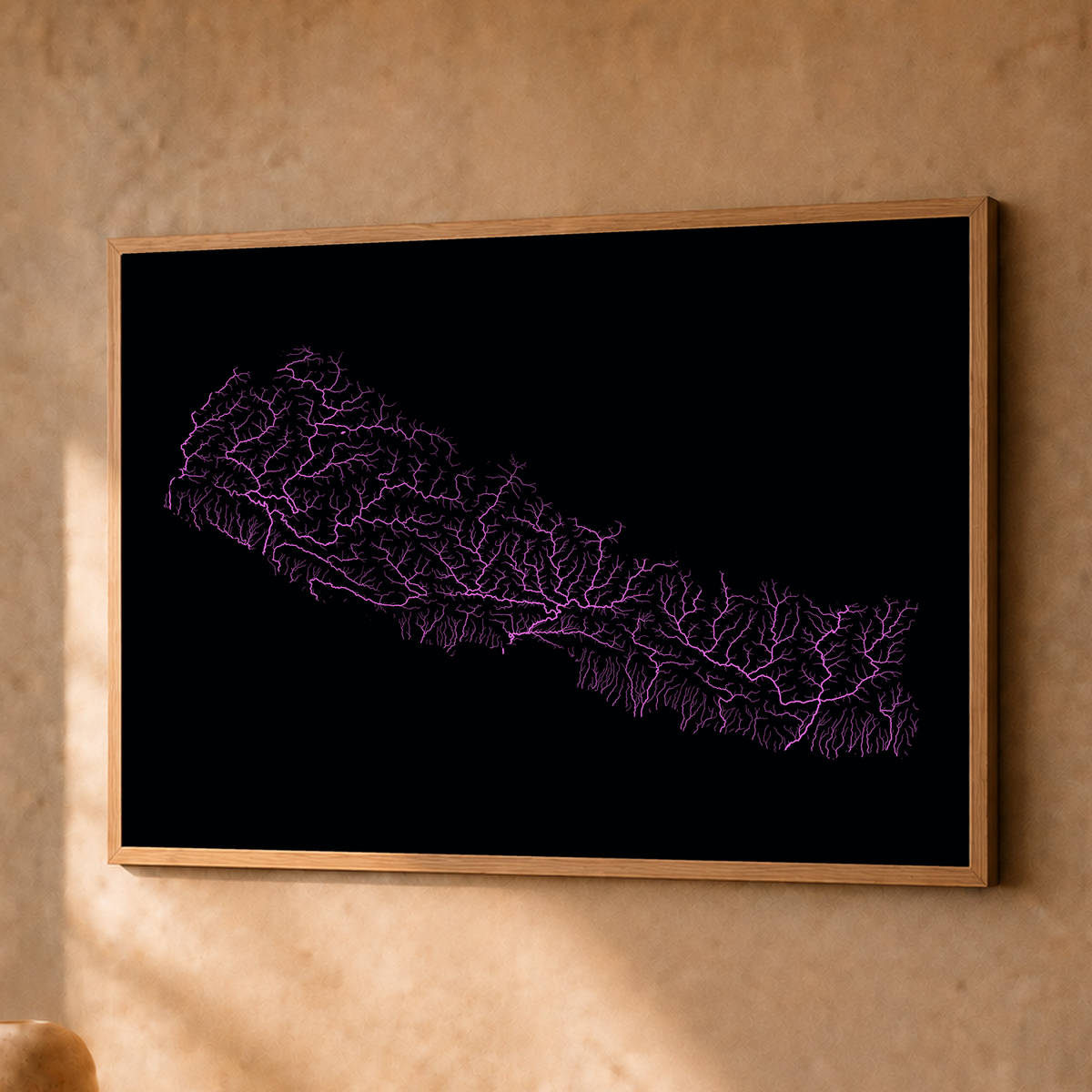 Beautiful Rivers — Nepal — Neon hidrográfico, Fine art emoldurado · 30 × 40 cm, Natural · Sem margem