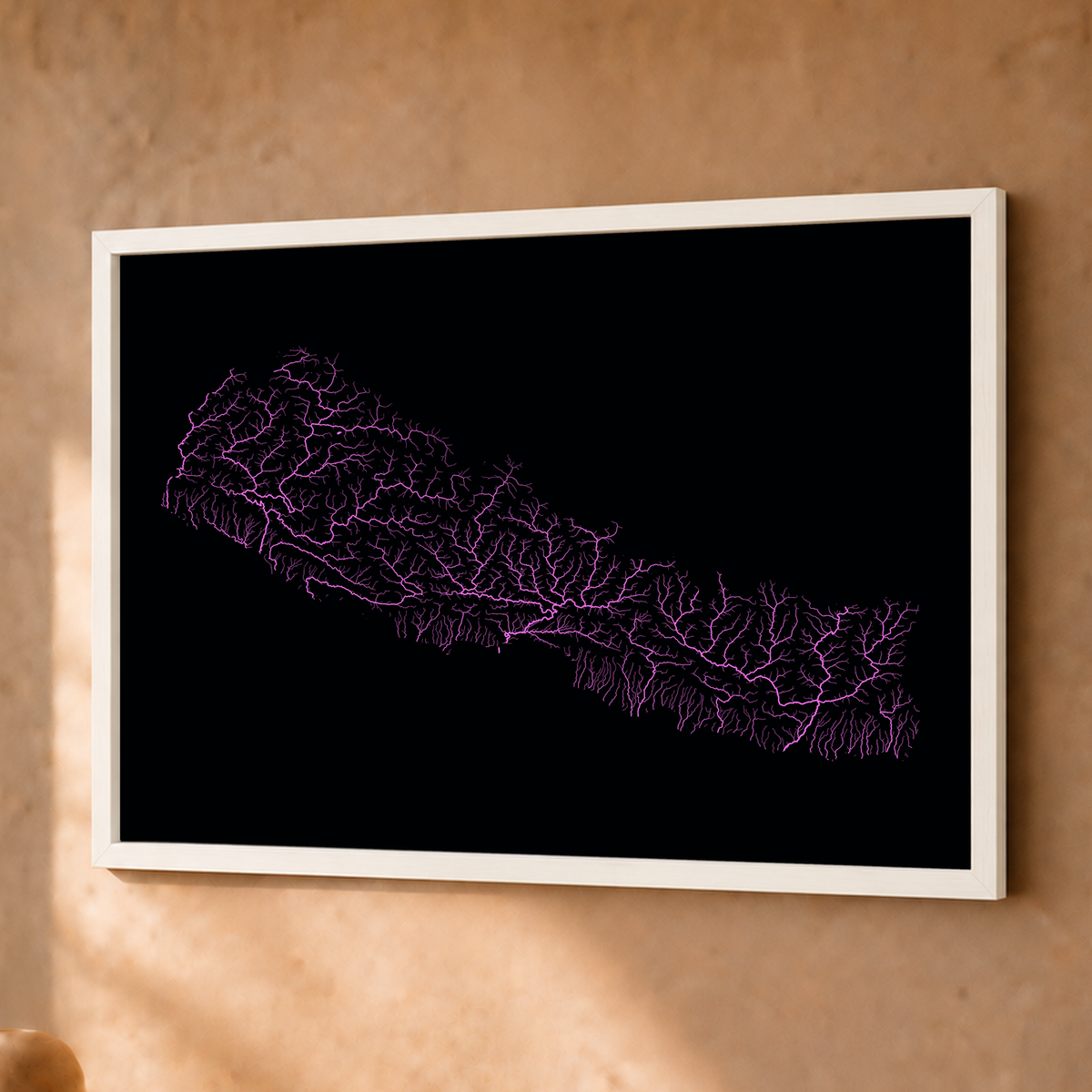 Beautiful Rivers — Nepal — Neon hidrográfico, Fine art emoldurado · 30 × 40 cm, Branco · Sem margem