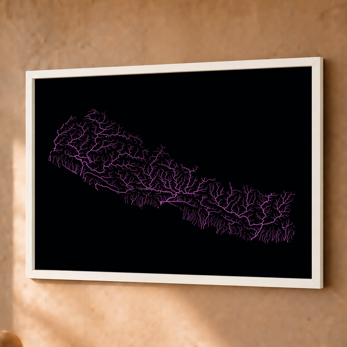 Beautiful Rivers — Nepal — Neon hidrográfico, Fine art emoldurado · 45 × 60 cm, Branco · Sem margem
