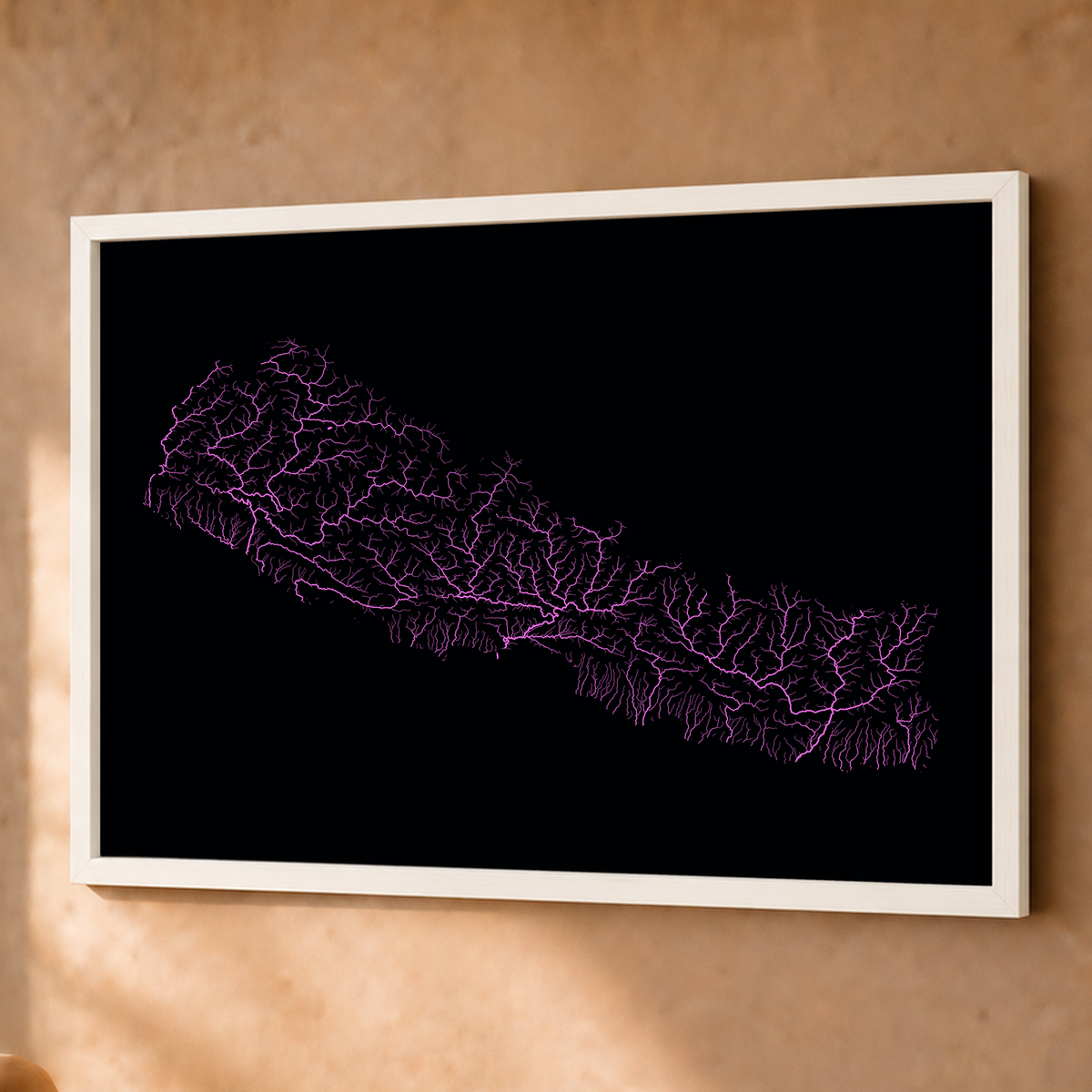 Beautiful Rivers — Nepal — Neon hidrográfico, Fine art emoldurado · 60 × 80 cm, Branco · Sem margem