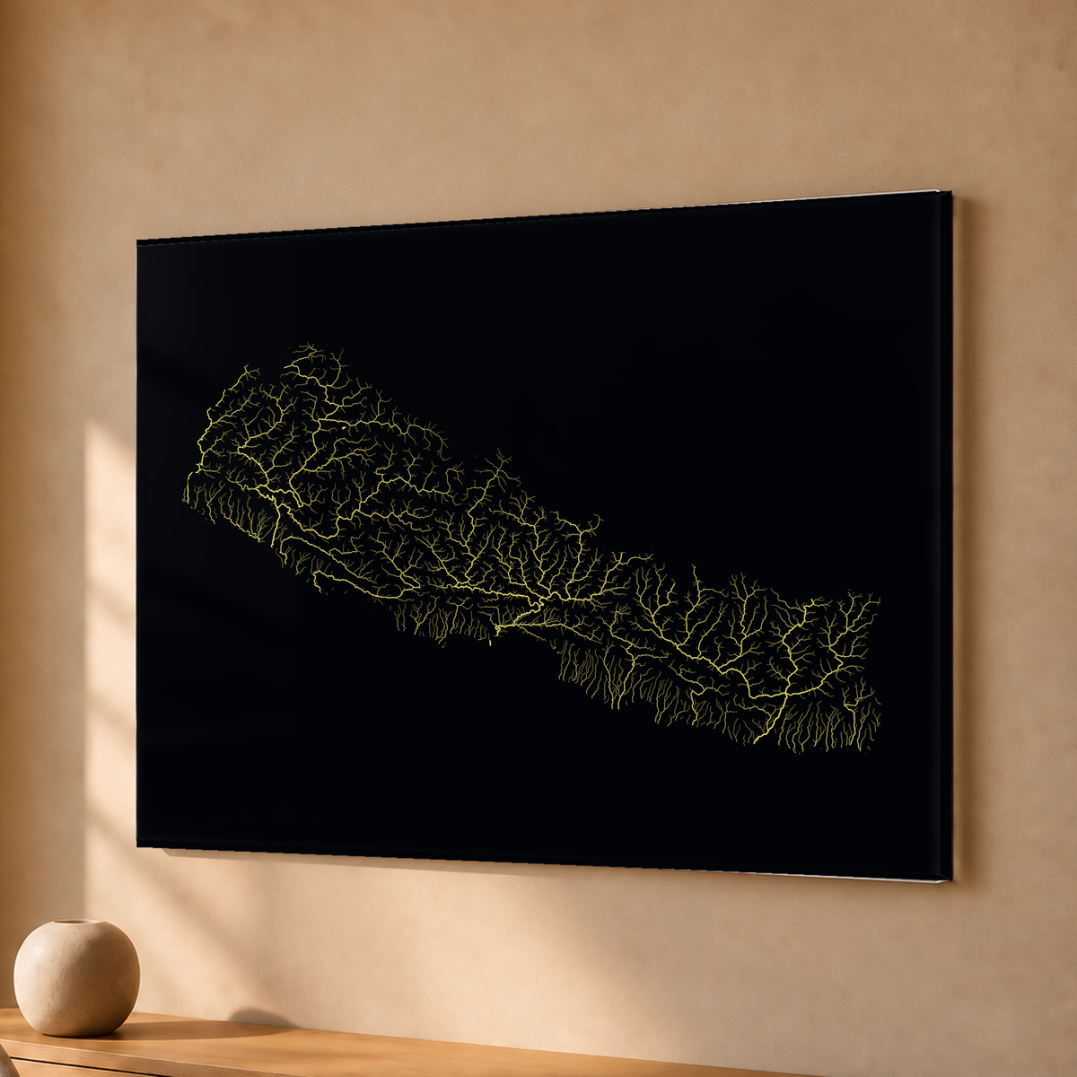 Beautiful Rivers — Nepal — Neon por território, Acrílico · 30 × 40 cm, Sem margem