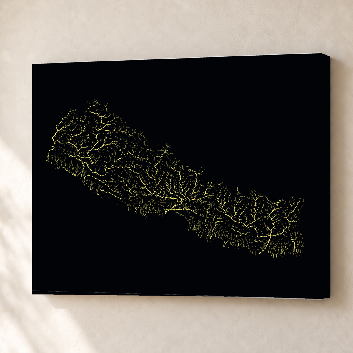 Beautiful Rivers — Nepal — Neon por território, Canvas · 45 × 60 cm, Sem margem
