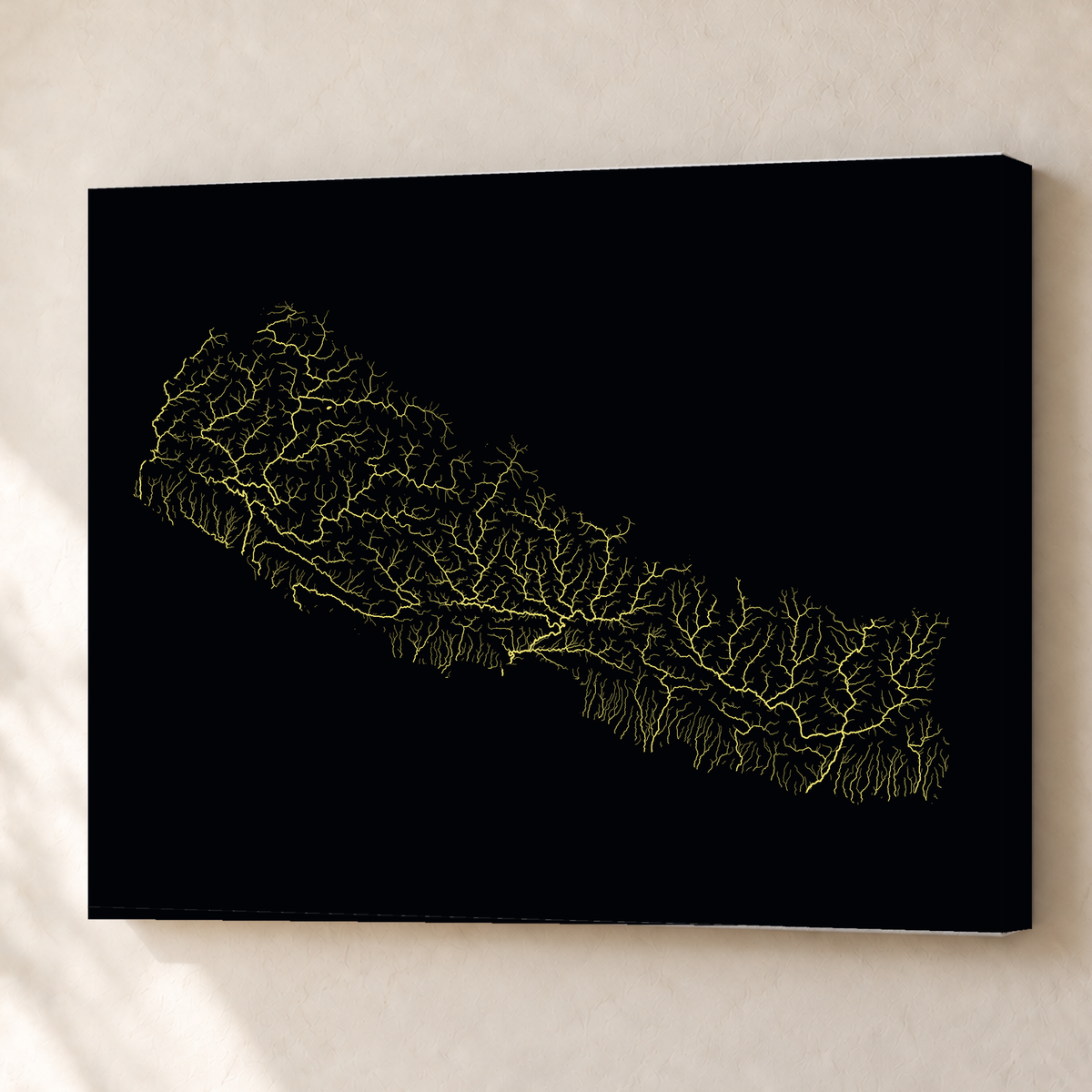 Beautiful Rivers — Nepal — Neon por território, Canvas · 60 × 80 cm, Sem margem