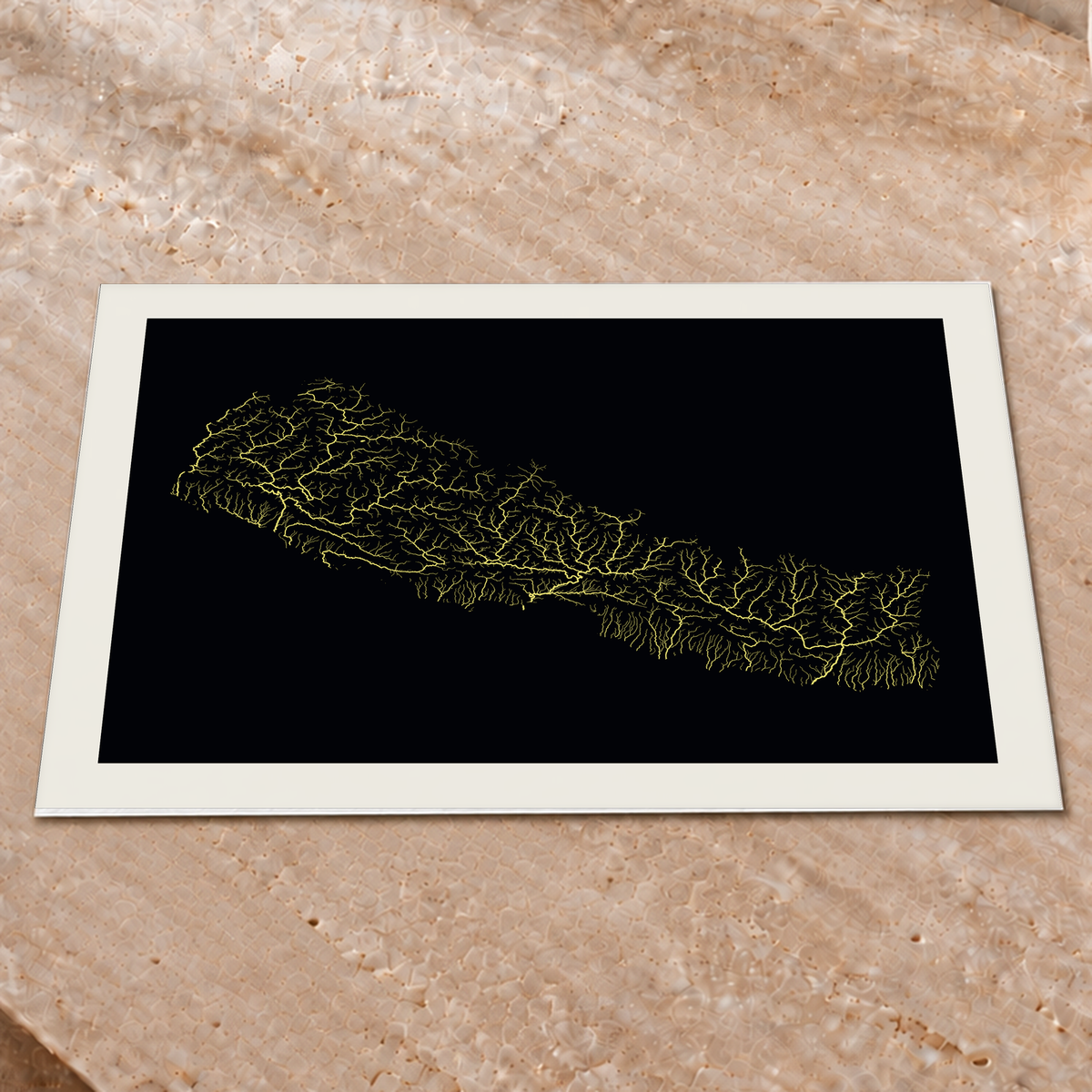 Beautiful Rivers — Nepal — Neon por território, Impressão fine art · 45 × 60 cm, Margem branca