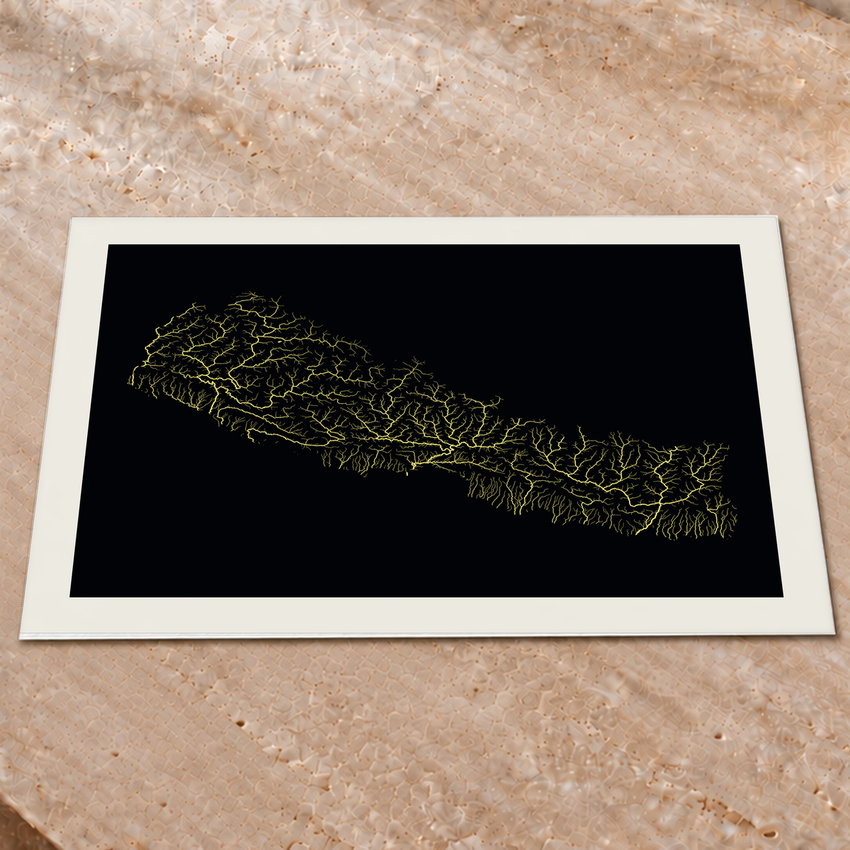 Beautiful Rivers — Nepal — Neon por território, Impressão fine art · 60 × 80 cm, Margem branca