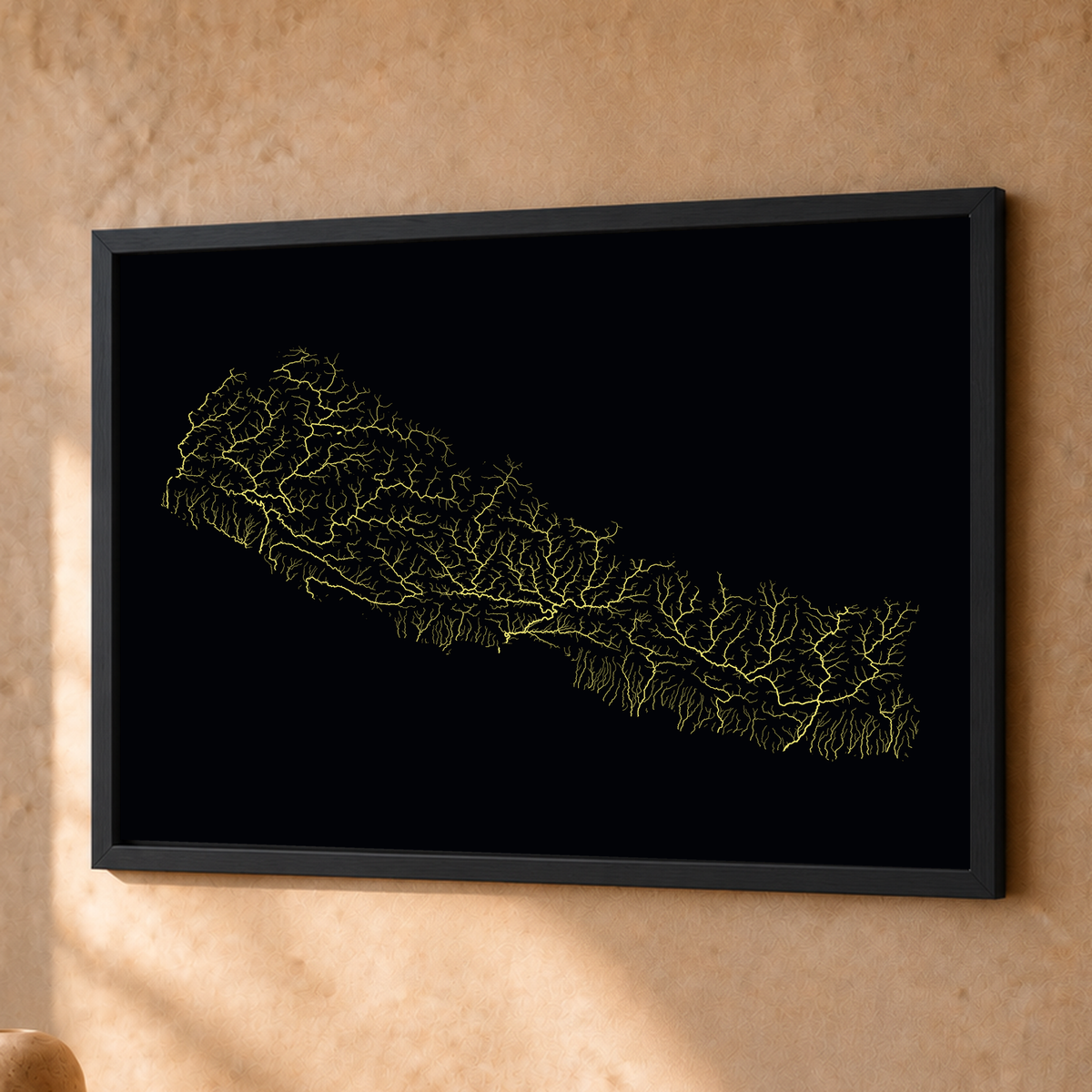 Beautiful Rivers — Nepal — Neon por território, Fine art emoldurado · 30 × 40 cm, Preto · Sem margem