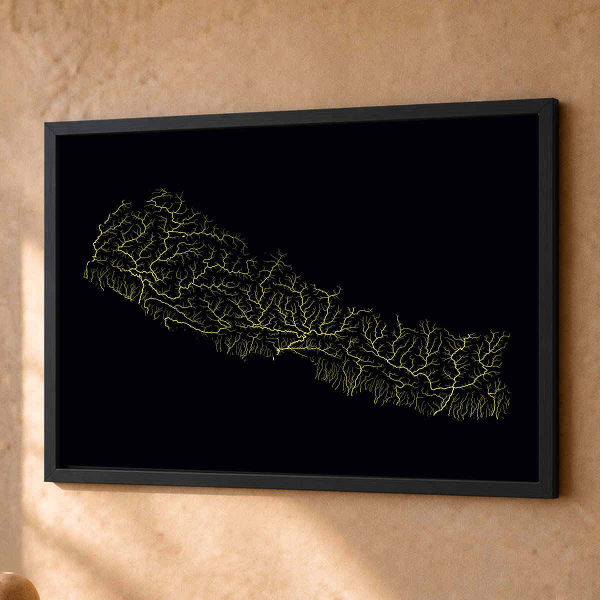 Beautiful Rivers — Nepal — Neon por território, Fine art emoldurado · 45 × 60 cm, Preto · Sem margem