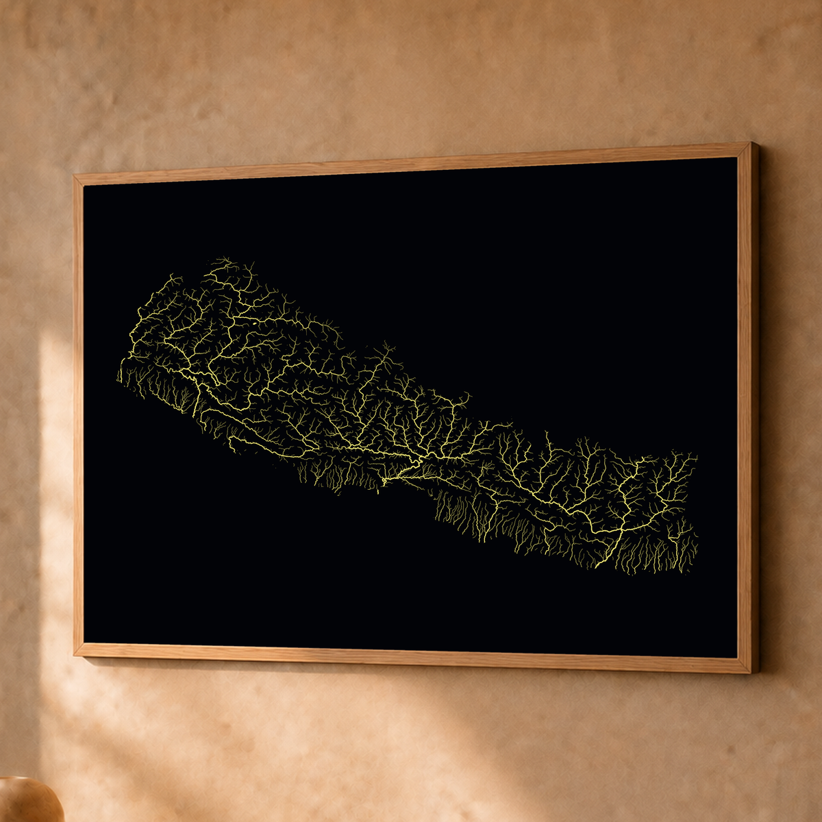 Beautiful Rivers — Nepal — Neon por território, Fine art emoldurado · 45 × 60 cm, Natural · Sem margem