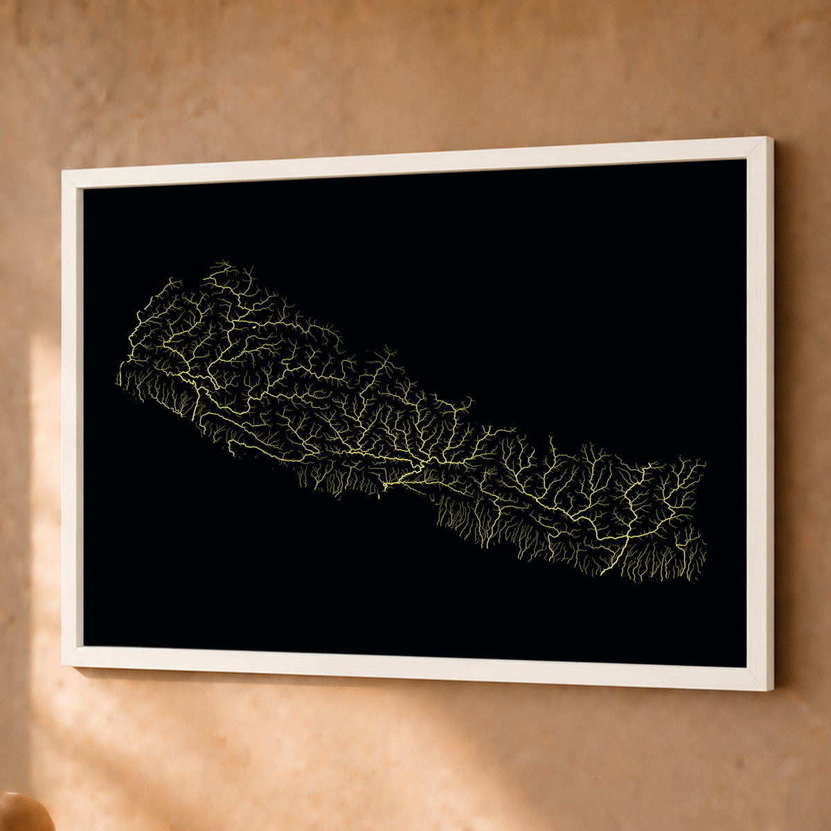 Beautiful Rivers — Nepal — Neon por território, Fine art emoldurado · 45 × 60 cm, Branco · Sem margem