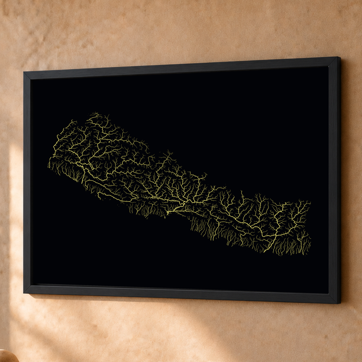 Beautiful Rivers — Nepal — Neon por território, Fine art emoldurado · 60 × 80 cm, Preto · Sem margem