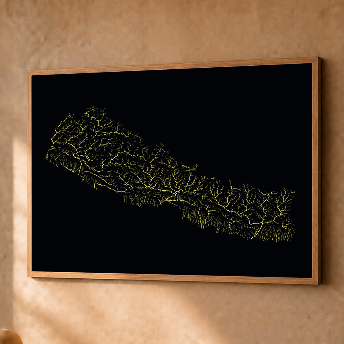 Beautiful Rivers — Nepal — Neon por território, Fine art emoldurado · 60 × 80 cm, Natural · Sem margem