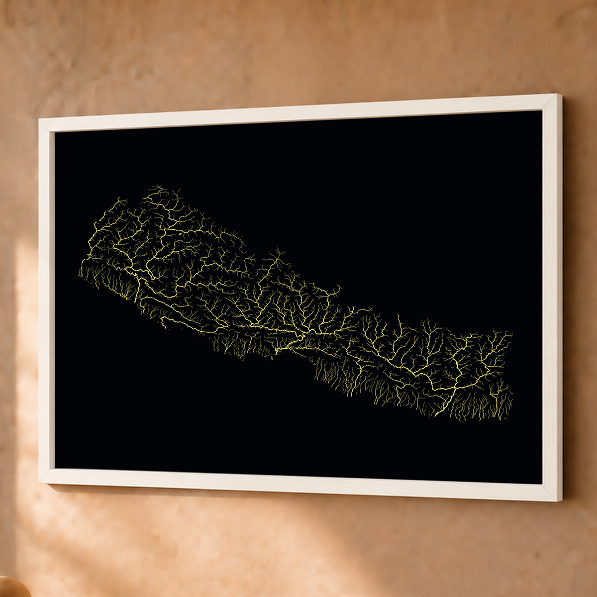 Beautiful Rivers — Nepal — Neon por território, Fine art emoldurado · 60 × 80 cm, Branco · Sem margem